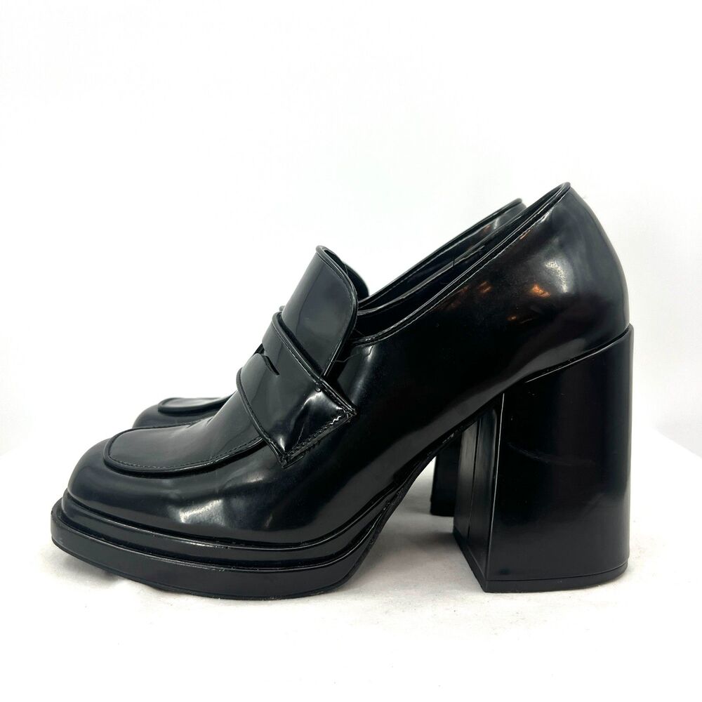 Steve Madden Pingo Black Platform Loafer Pumps Block Heel Womens 9M Chunky Sz 9